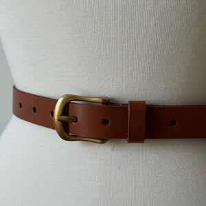 FRYE Genuine Leather Brown Belt Brass Buckle | 25mm Classic Minimalist Style